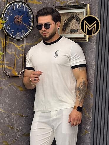 белые мужские футболки: 🌟Model Dəst🌟 💯Material Sukuba 💯 💥Razmer S.M.L.XL.XXL 💣 Qiymət 34 Azn💣 — 1