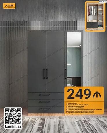 3 qapılı paltar dolabı - Kod: 5415 - Ölçülər: Dərinlik 47 sm × — 1
