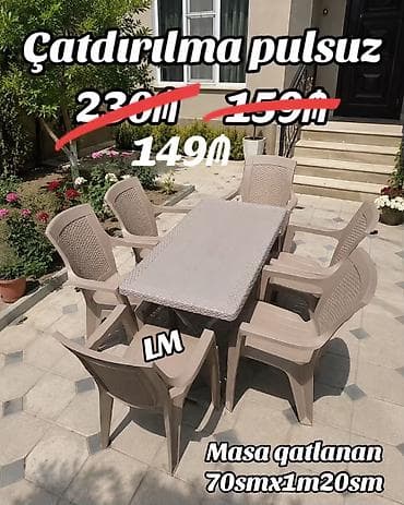 Yeni Plastik masa dəsti📌 Qatlanan masa+6 STUL 📌 Qiymət: 149₼ — 1