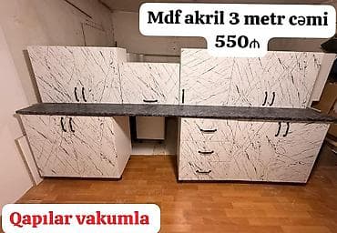 Yeni mətbəx mebeli Hazır əldədir. Matreal, Mdf akrildən. Vakum