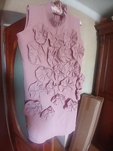 don: Qadın paltarı – gül aplikasiyalı, sleeveless - Rəng: pudra/solğun — 1