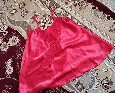 mini yupqa: Qırmızı atlas qadın pijama dəsti - Material: parıltılı atlas/saten — 10