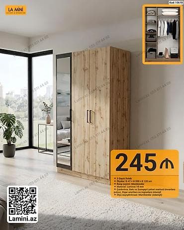 dolab ucuz: - Məhsul: 3 qapılı şkaf (Kod: 10618) - Ölçülər: Dərinlik 47 sm × — 1