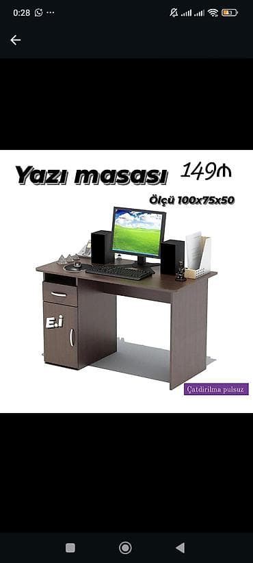 dolap ofis: Yazı masası – 149₼ Ölçü: 100×75×50 sm - Klassik tünd ağac tonlarında — 1