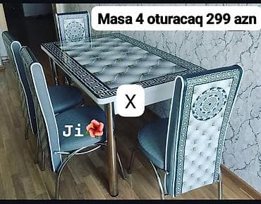 Mətbəx/qonaq otağı üçün dəst: masa və 4 ədəd oturacaq. - Dizayn