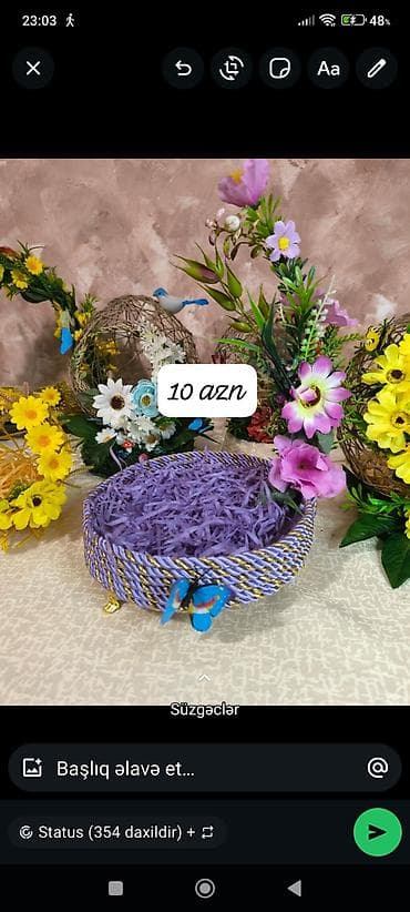 elcilik sekilleri: Dekorativ əl işləri – kompozisiyalar və səbətlər - Şüşə saplardan — 3