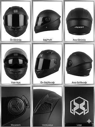 moto kaska satışı: AXX tam üzlü motosiklet dəbilqəsi – mat qara - Korpus: aerodinamik — 1