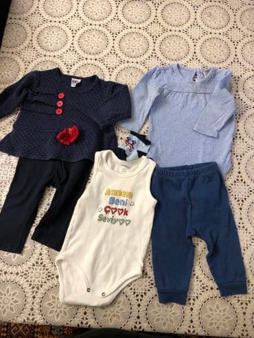 Uşaq geyim dəsti - 5 parçadan ibarətdir. - Tünd göy xırda nöqtəli