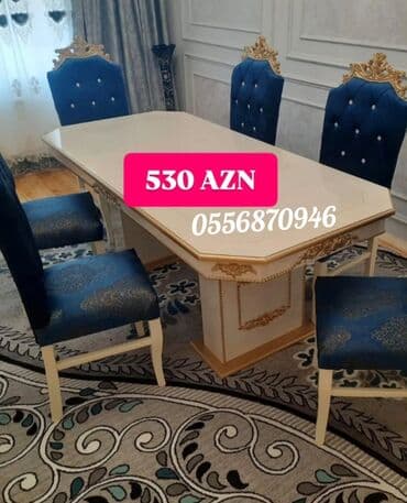 ders masaları: Qonaq otağı üçün, Yeni, Açılmayan, Dördbucaq masa, 6 stul — 24