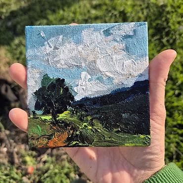 Velosiped ehtiyyat hissələri: Mini akril boya tablo – Plein air mənzərə - Texnika: akril boya — 3