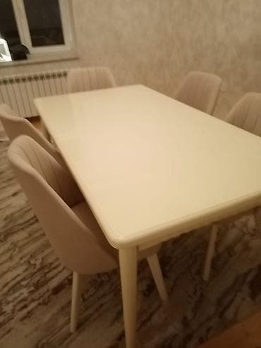 madeyra masa: Qonaq otağı üçün, İşlənmiş, Açılan, Dördbucaq masa, 6 stul — 2