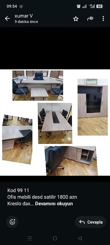 2 ci el mebil: Kod 99 11 Ofis mebili desd satilir 1800 azn Kreslo daxil hamisi — 1