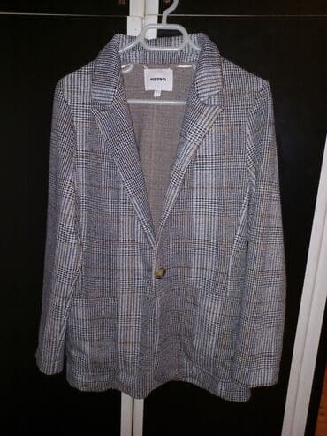 Baş geyimləri: Koton qadın blezeri - Rəng/naxış: boz-qara xallı (glen plaid) dizayn — 1