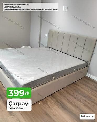 Çarpayı – 160×200 sm - Yumşaq, parça örtüklü başlıq və korpus - Ölçü lalafo.az -da Çarpayı – 160×200 sm - Yumşaq, parça örtüklü başlıq və korpus - Ölçü