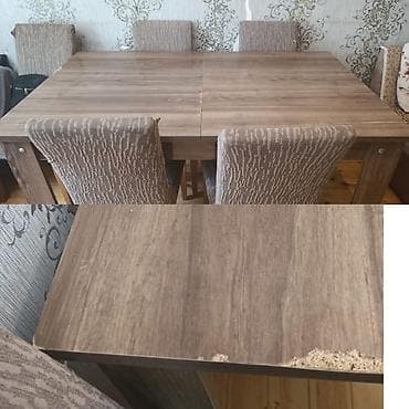 masa islenmis: Qonaq otağı üçün, İşlənmiş, Kvadrat masa, 6 stul — 1