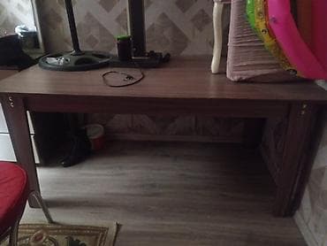 qoz agacindan stol: Qonaq otağı üçün, İşlənmiş, Açılmayan, Dördbucaq masa, 6 stul — 4