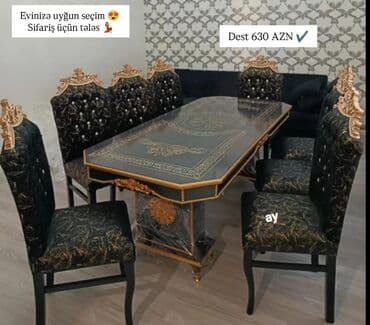 Masa və oturacaq dəstləri: Qonaq otağı üçün, Açılmayan, Dördbucaq masa, 6 stul