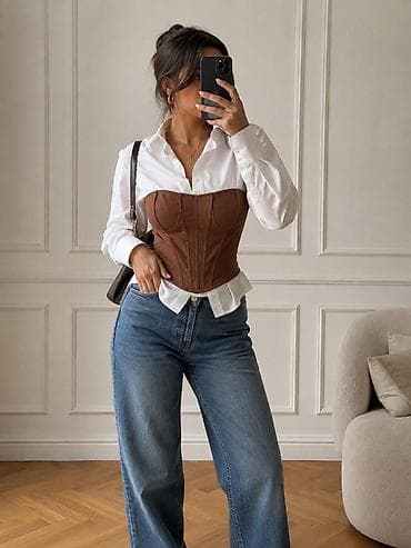 podium don: Qəhvəyi korset top - Model: Strapless görünüşlü, bardot kəsimli — 4
