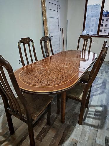 Qonaq otağı üçün, İşlənmiş, Açılmayan, Oval masa, 6 stul