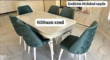 stol stul modelleri: Qonaq otağı üçün, Yeni, Açılmayan, Dördbucaq masa, 6 stul — 1