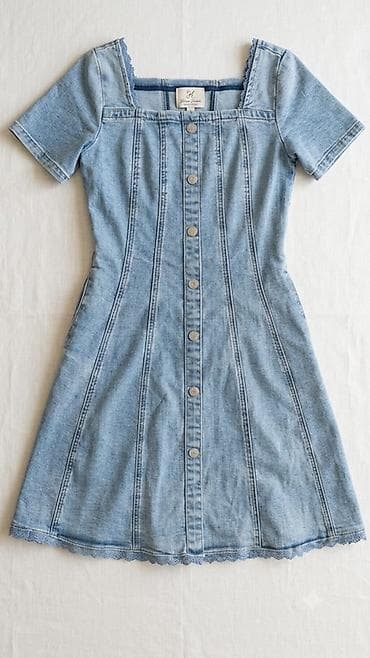 don geyim: Denim paltar - Model: Qısaqollu, mini uzunluq - Parça: Açıq mavi — 1