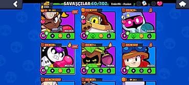 kohne pullar: Brawl Stars hesabı – 60/102 döyüşçü - Kolleksiya: 60 döyüşçü açıq — 4