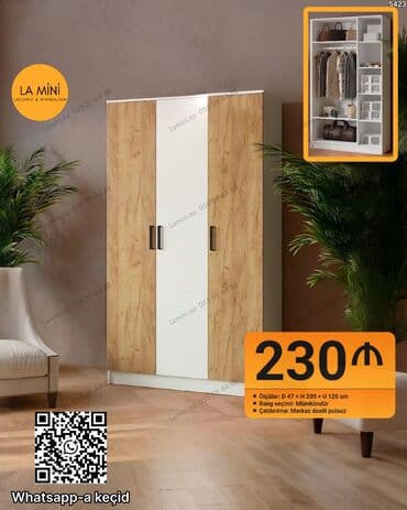 Açılan, 3 qapılı Düz dolab, Qarderob, paltar dolabı