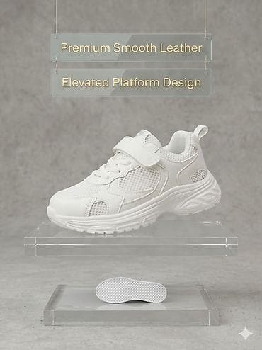Ağ rəngli uşaq idman ayaqqabısı - Premium hamar dəridən hazırlanmış