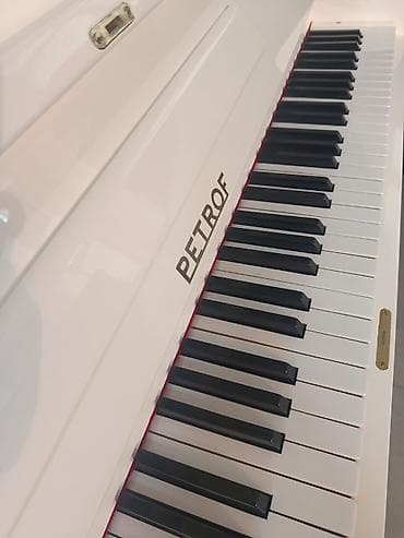 gitara pedalları: Petrof upright piano – klassik dizaynlı ağ rəngdə akustik model — 4