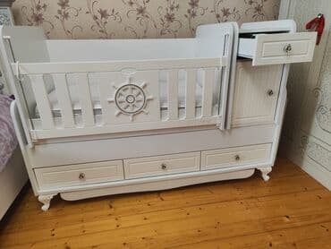 детские кроватки с комодом: Oğlan və qız üçün, Dördbucaq, Beşik, Dəstsiz, Matras ilə, Yellənmə mexanizmsiz — 1