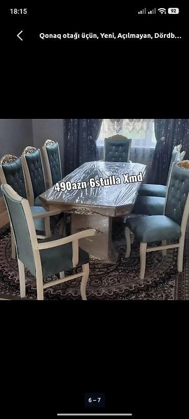 stul ucuz: Qonaq otağı üçün, Yeni, Açılmayan, Dördbucaq masa, 6 stul — 1