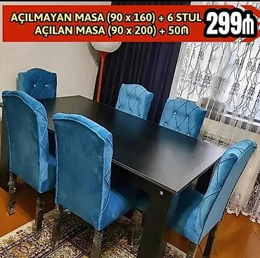 Qonaq otağı üçün, Yeni, Açılmayan, Dördbucaq masa, 6 stul