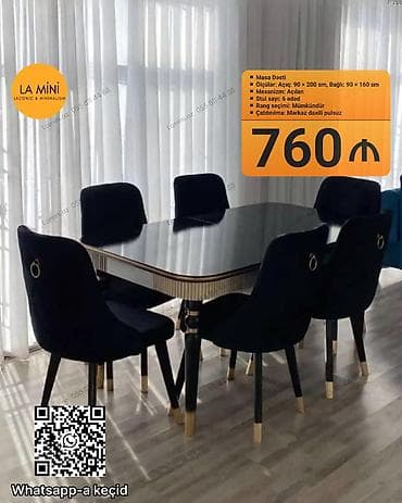Açılan, Dördbucaq masa, 6 stul
