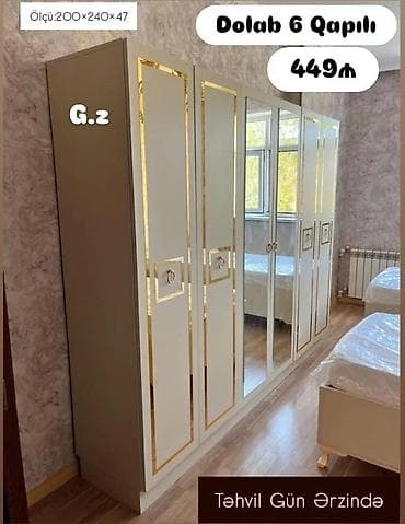 Dolab – 6 qapılı, klassik dizaynlı model. - Ölçü: 200 × 240 × 47 sm -