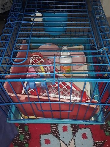 ev dovşan: Heyvan qəfəsi və aksesuar dəsti - Material: mavi metal karkas, möhkəm — 3