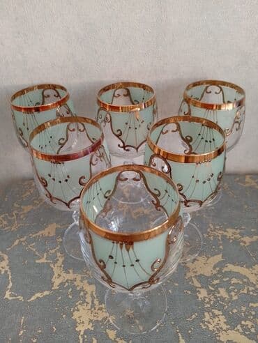 rəssam şəkilləri: Qədəhlər, rəng - Yaşıl, Şüşə, 6 ədədli dəst — 3