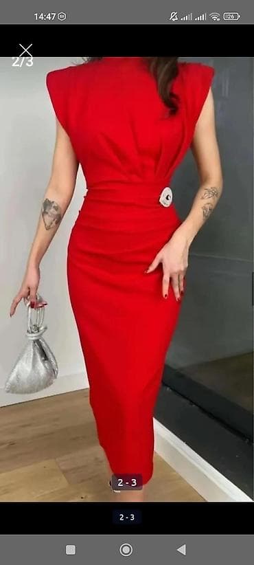 Qırmızı midi don – zərif və eleqant siluet - Model: bel vurğulu