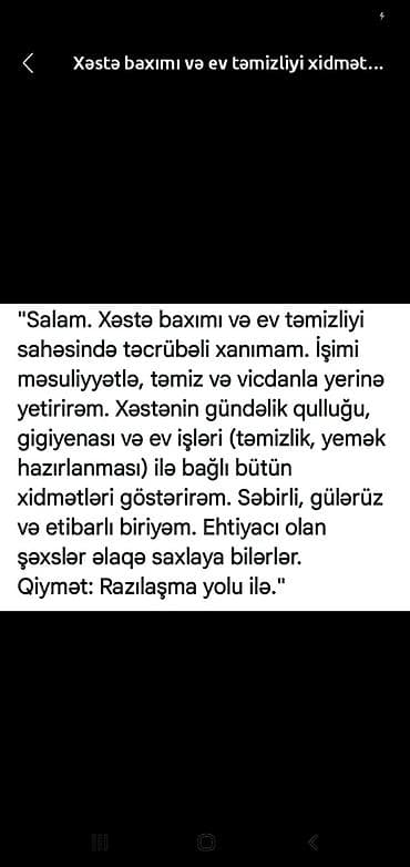 veten n muhafize xidmeti: Xəstə baxımı və ev təmizliyi xidməti salam xeste baxicisi xanim — 2