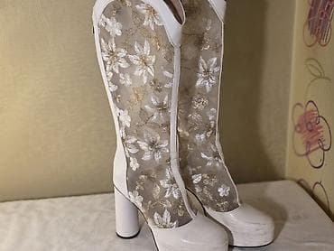 gucci ayaqqabı: Ağ rəngli qadın dizədək çəkmələr – mesh krujeva dizaynlı - Model — 2