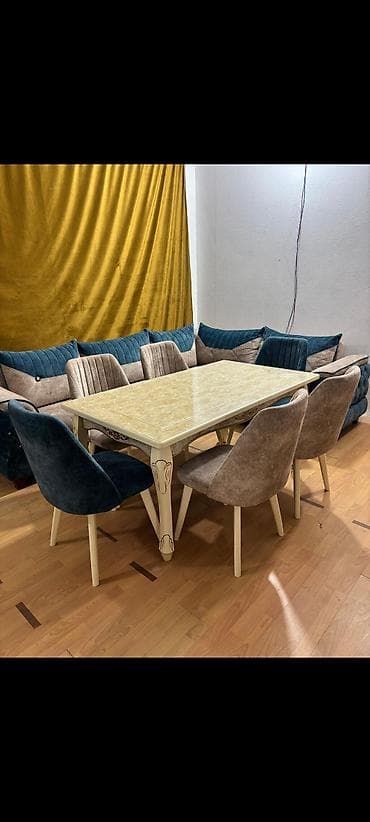 Qonaq otağı üçün, İşlənmiş, Dördbucaq masa, 6 stul