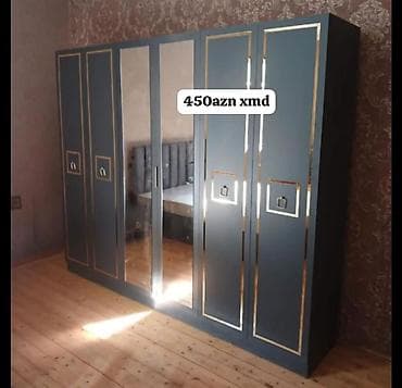 Yeni, 6 qapı, Güzgülü, Boz, Digər material, Açılan, Düz dolab