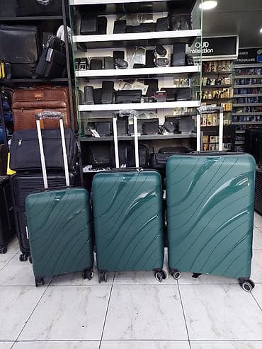 Çamadanlar: Sərt korpuslu 3-lü səyahət çamadan dəsti - Rəng: tünd yaşıl, dalğalı — 1