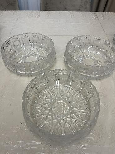 kompot qabı: Kəsimli şüşə salat qabları – 3 ədəd dəst - Material: qalın kəsimli — 1