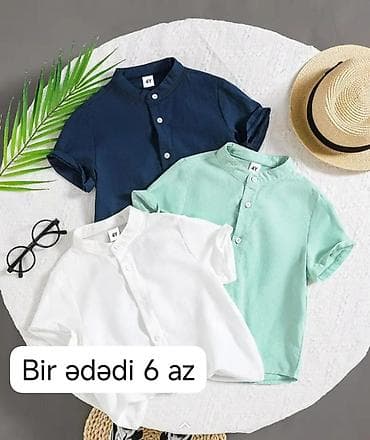 Uşaq köynəkləri – qısaqol, yaxası stend tipli, düyməli model. - lalafo.az -da Uşaq köynəkləri – qısaqol, yaxası stend tipli, düyməli model. -