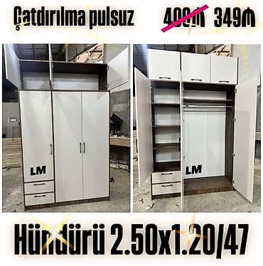 3 qapılı, Siyirməli, Digər rəng, Taxta, Açılan, Düz dolab