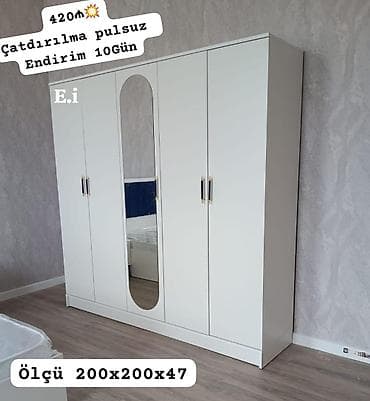 4 qapılı, Güzgülü, Ağ, Açılan, Düz dolab
