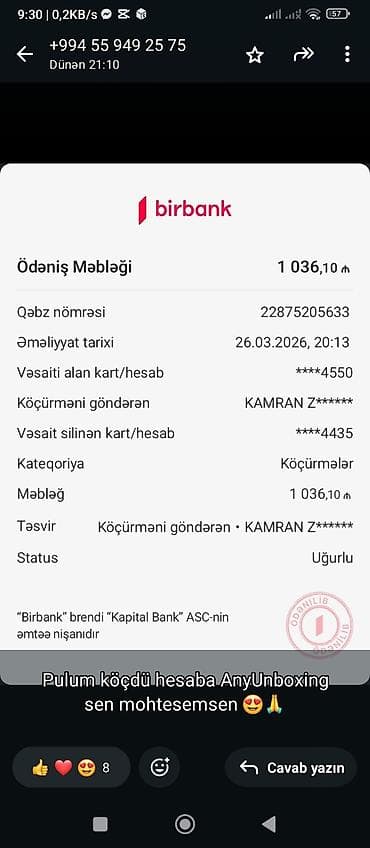 seyf kasa: Xidmət: Birbank vasitəsilə elektron pul köçürməsi Təsvir: - Birbank — 1