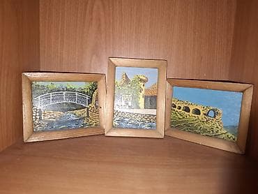 Taxta çərçivəli miniatür tablo dəsti - Dəstdə 3 ədəd əl işi yağlı