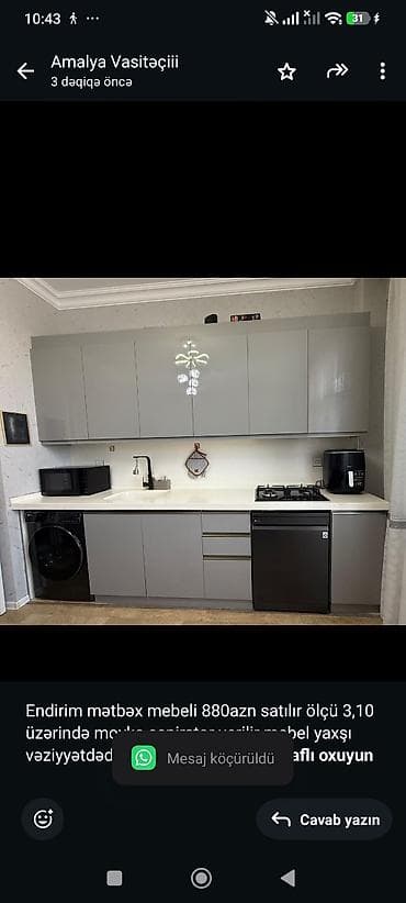 Endirim mətbəx mebeli 880azn satılır ölçü 3,10 üzərində moyka — 1