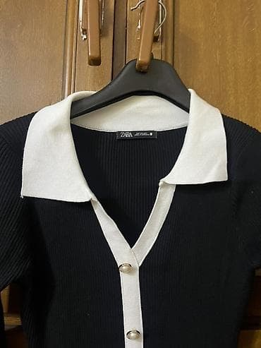 ketan don: ZARA qadın paltarı - Model: qara-ağ kontrastlı trikotaj paltar - — 2